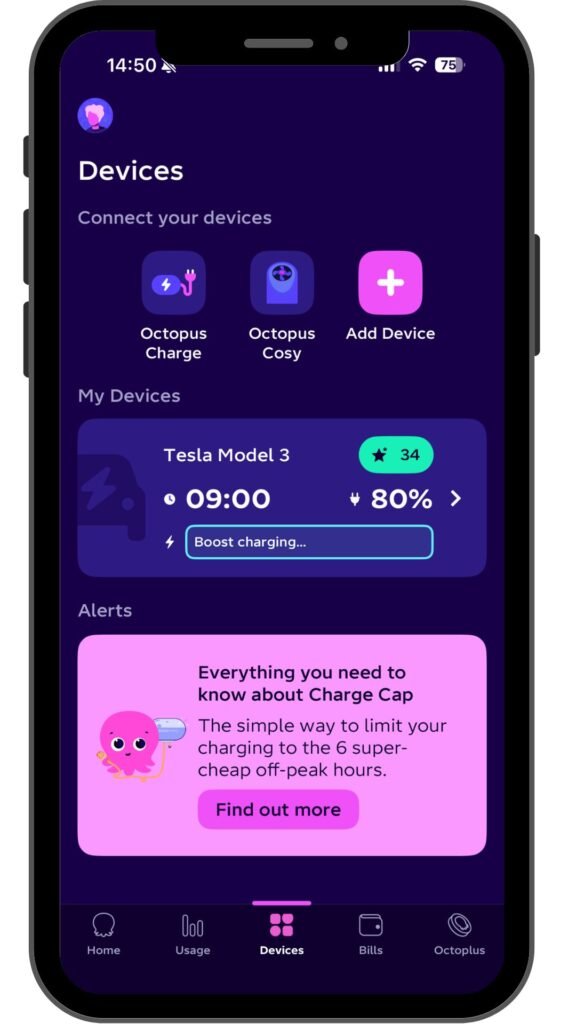 Setting charge with the Octopus app